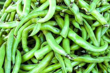 Broad beans for sale at a farmer market stall