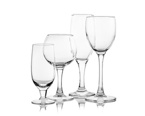 Set of empty wine glasses isolated on white background