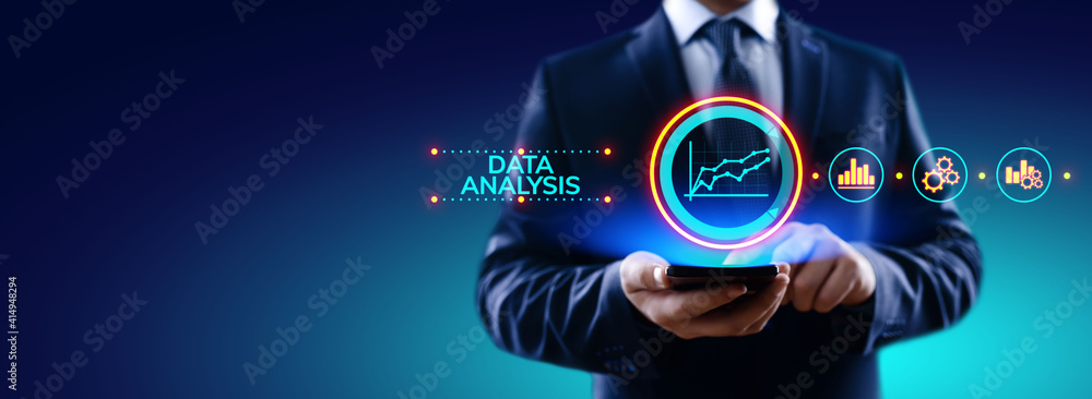 Poster data analysis business intelligence analytics internet technology concept.