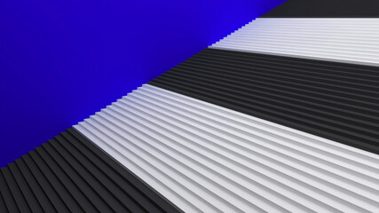 Fototapeta premium Ladder to the top. White and black steps and a blue wall. Banner with empty place for text. 3d render.