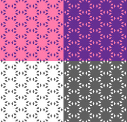 Pink and violet seamless geometric pattern in ethnic style. Vector monochrome background. Repeating texture with polygon for wallpaper, packaging, fabric print, backdrop, textile. Color inversion