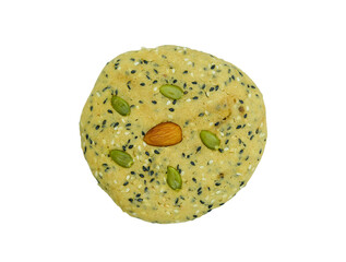 Whole grain almond cookies on white background