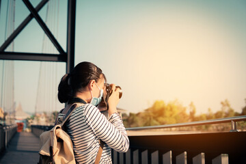 Backpacker travel during the coronavirus outbreak, safe and health care, the new normal.