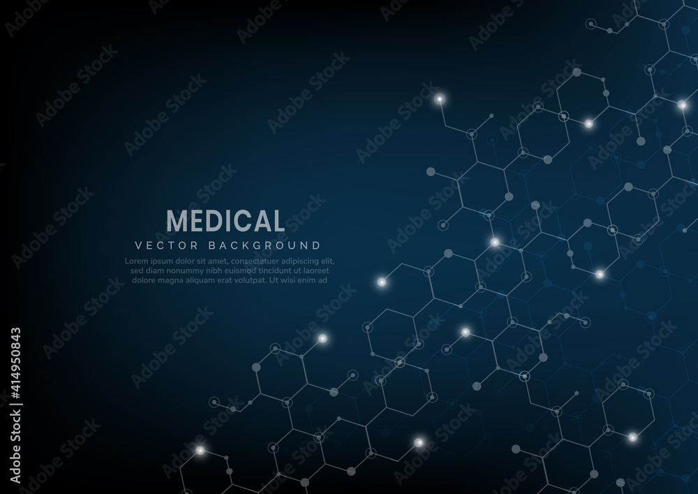 Aufkleber abstract hexagon lines pattern on dark blue background. medical and science, structure molecule dna 
