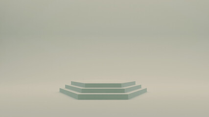 Demonstration stand. Hexagon podium on a grey background. A pedestal for the winner. Banner for advertising. 3d render.