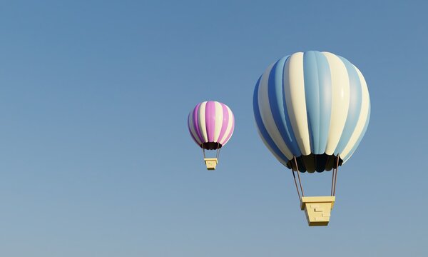 3D illustration of floating balloon pink and blue in the sky 