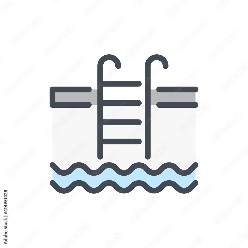 Poster swimming pool color line icon. pool activity vector outline colorful sign.