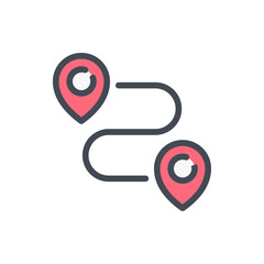 Path and distance color line icon. Two location markers with track vector outline colorful sign.