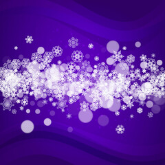 Fototapeta na wymiar Snowflake banner with ultraviolet snow. New Year backdrop. Winter border for gift coupons, vouchers, ads, party events. Christmas trendy background. Holiday banner with snowflake banner