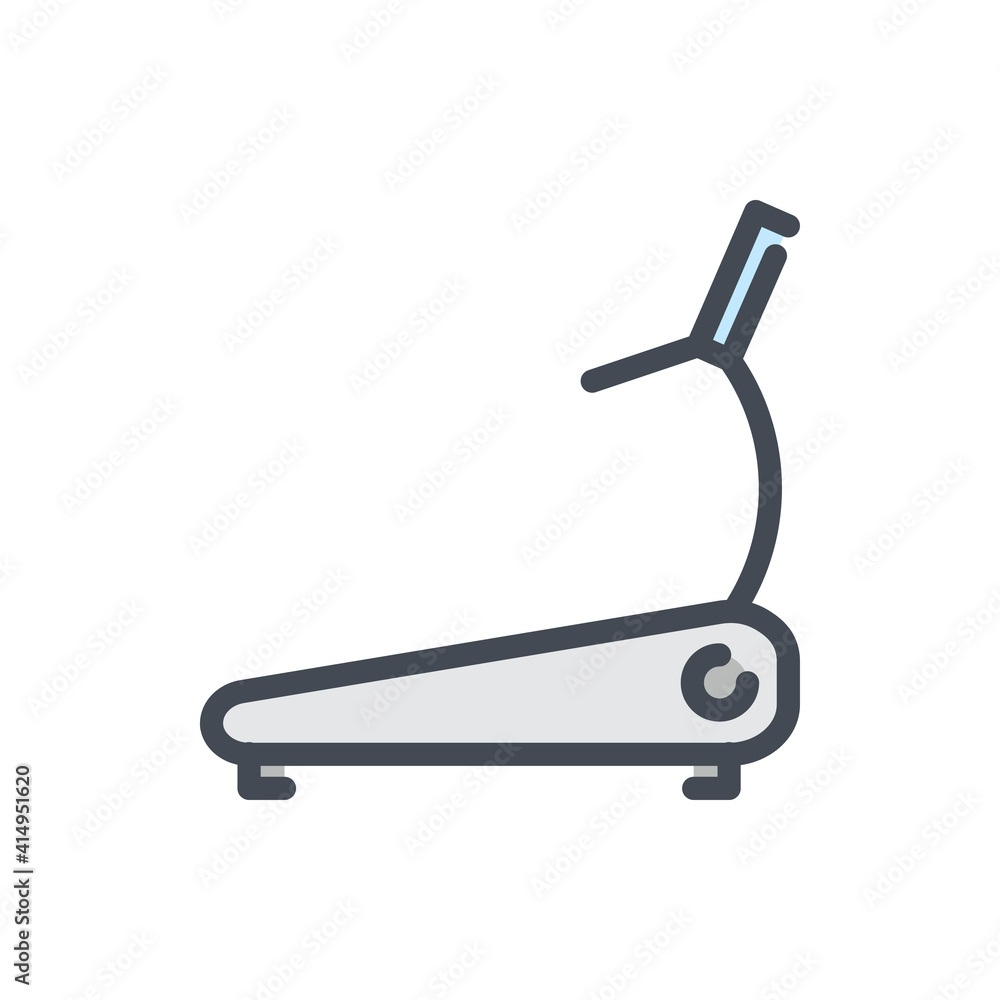 Poster treadmill color line icon. running track and running machine vector outline colorful sign.