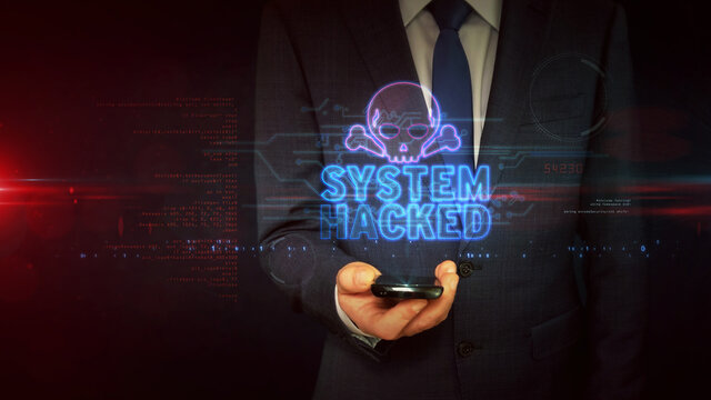 System hacked alert with skull symbol abstract 3d illustration