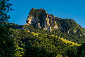 Beautiful view of Coltii Trascaului from the Trascaului Mountains seen from the Ardascheia hill, a tourist settlement in Romania with beautiful hiking trails.