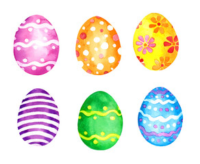 Easter eggs set, colored in colorful colors. Watercolor collection, isolated on white background