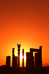 The Xerxes Gate, aka Gate of All Nations, at sunset, Persepolis, Iran