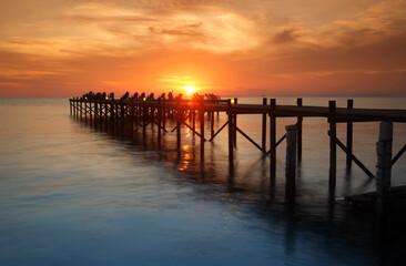 Fototapeta na wymiar Jetty at sunset st Kapalai resort, Kapalai Island, Borneo, Malaysia
