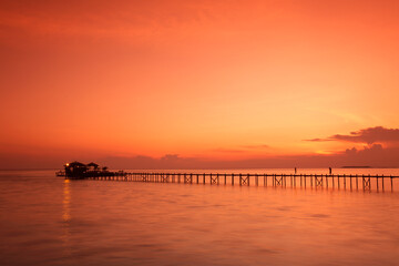 Jetty at sunset st Kapalai resort, Kapalai Island, Borneo, Malaysia