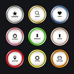Set of colorful web button design elements. simple design of ui web buttons.