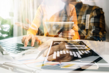 businesswoman hand using smart phone, tablet payments and holding credit card online shopping, omni channel, digital tablet docking keyboard computer at office in sun light