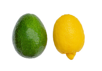 lemon with avocado on white background