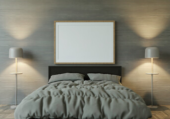 3d rendering mockup Home interior  bed with decor elements. wooden frame.
