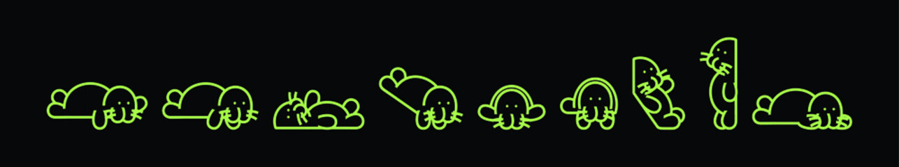 set of manatee cartoon icon design template with various models. vector illustration isolated on black background