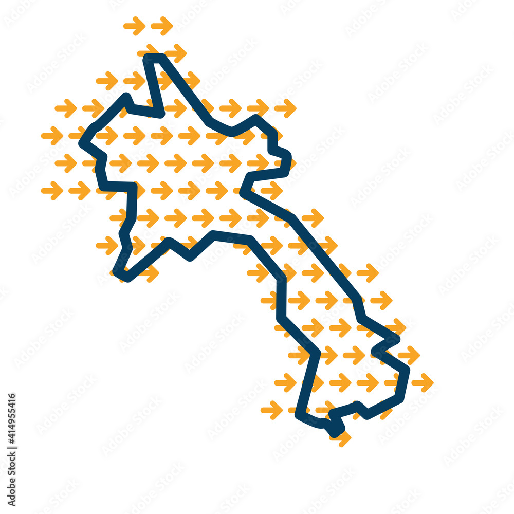 Poster laos simple outline map with yellow direction guide arrows.