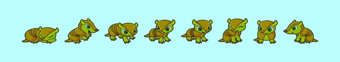 set of armadillo cartoon icon design template with various models. vector illustration isolated on blue background