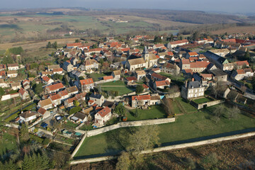 Fototapeta na wymiar Omerville old town seen from the sky in Val-d'Oise department, France