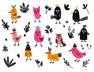 Hand drawn funny bird for fabric, poster, decor, postcard