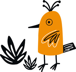 Hand drawn funny bird for fabric, poster, decor, postcard