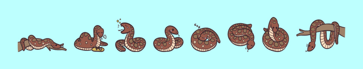 set of anaconda cartoon icon design template with various models. vector illustration isolated on blue background