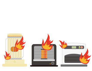 石油ストーブからの出火による火事　ベクターイラスト　 ©  NiSihSion