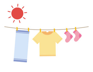 屋外に干した洗濯物　ベクターイラスト