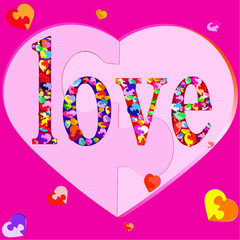 Many-coloured hearts-puzzles symbolizing happy couples