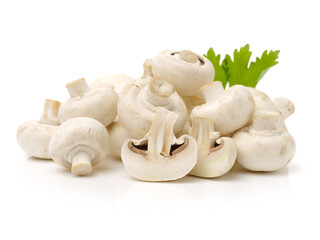 White mushrooms on white background