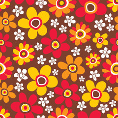 Seamless Flower Design Pattern in Orange, Yellow, Red and Brown for Fabric and Textile Print