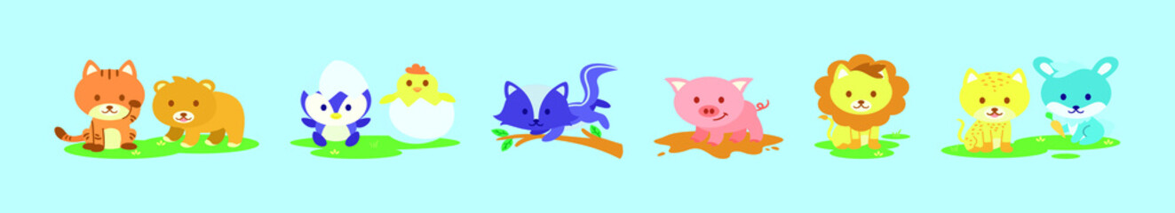 Naklejka premium set of animal friends cartoon icon design template with various models. vector illustration isolated on blue background