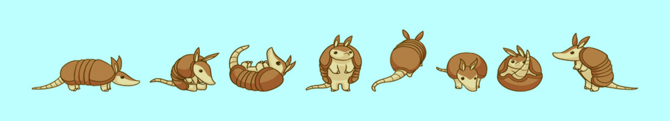 set of armadillo cartoon icon design template with various models. vector illustration isolated on blue background