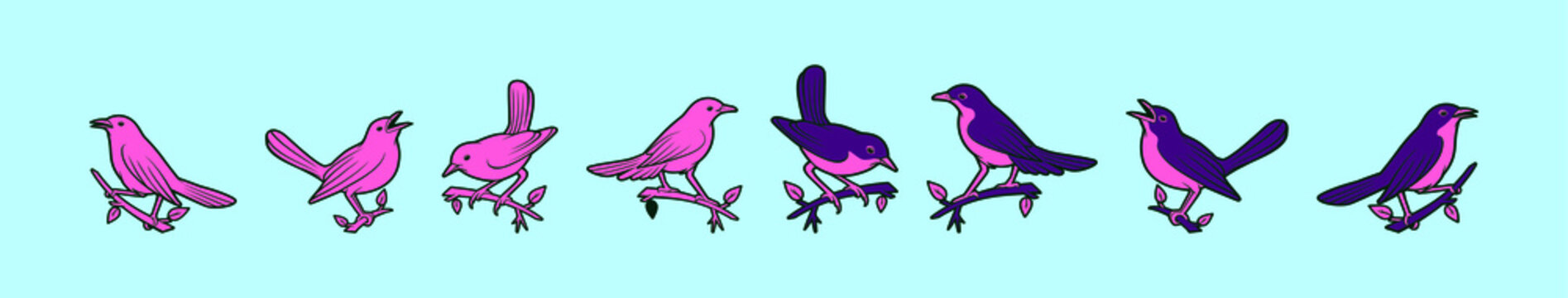 set of nightingale bird cartoon icon design template with various models. vector illustration isolated on blue background