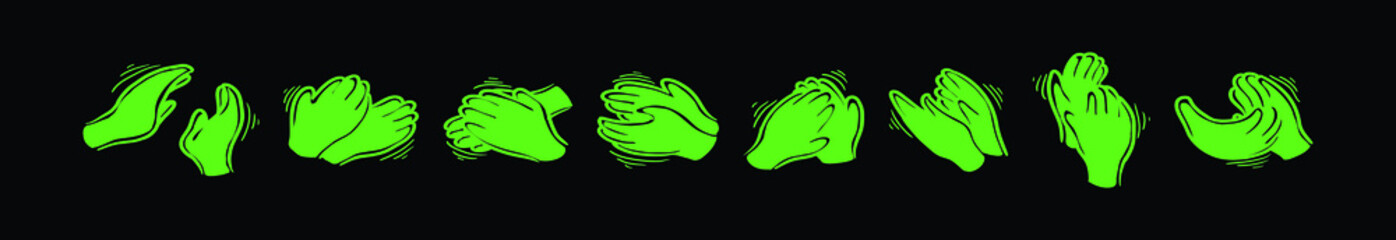 set of hands clapping cartoon icon design template with various models. vector illustration isolated on black background