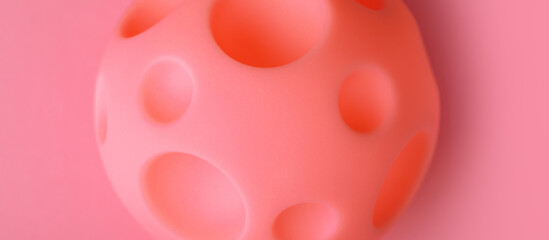 abstract background of cartoon pink planet, mars toy with craters, panoramic image © alesmunt