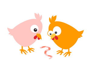 A sweet Easter chicken sits in anticipation of Easter. Vector illustration isolated on white background