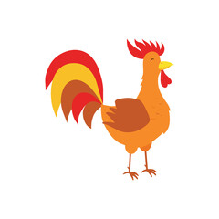 Vector rooster on a white background, colorful funny character. Cartoon