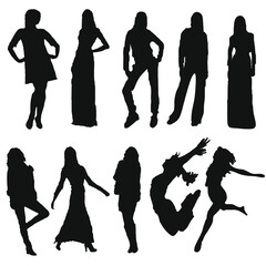 Set of ten women`s silhouettes