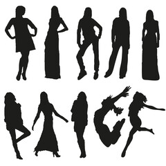  Set of ten women`s black silhouettes