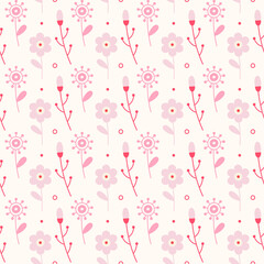 Tender floral seamless pattern with flowers, branches and small details on a light background. Suitable for cards, wallpaper, wrapping paper, fabric, interior decor  and others
