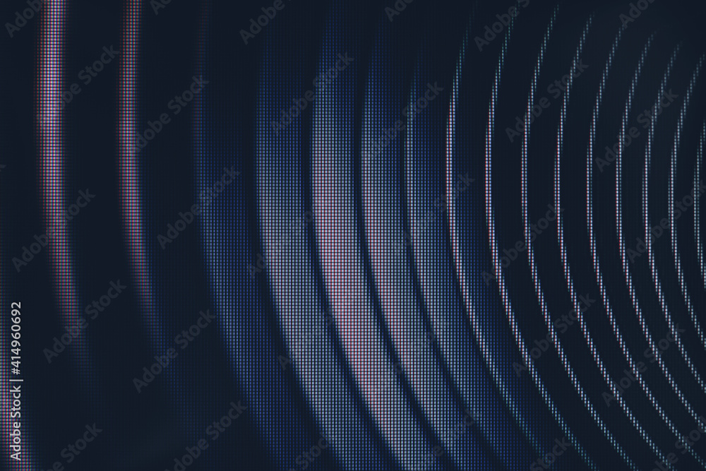 Poster Beautiful abstract gray tunnel with color light on a background. Macro  photography view. Close-up of pixel.