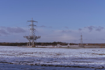Landscape in the country Edinburgh with wire electricity towers