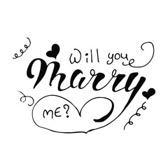 Vector lettering phrase Marry me, doodle, isolated on the white background, for wedding invitation, proposal to marry, card