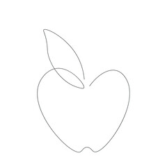 Apple icon on white background one line drawing, vector illustration	
